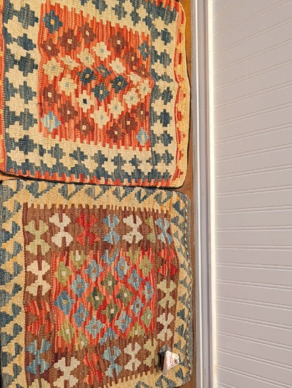 Handwoven In Pakistan Oriental Accent Pillow Covers in Rust, Blue, and Cream